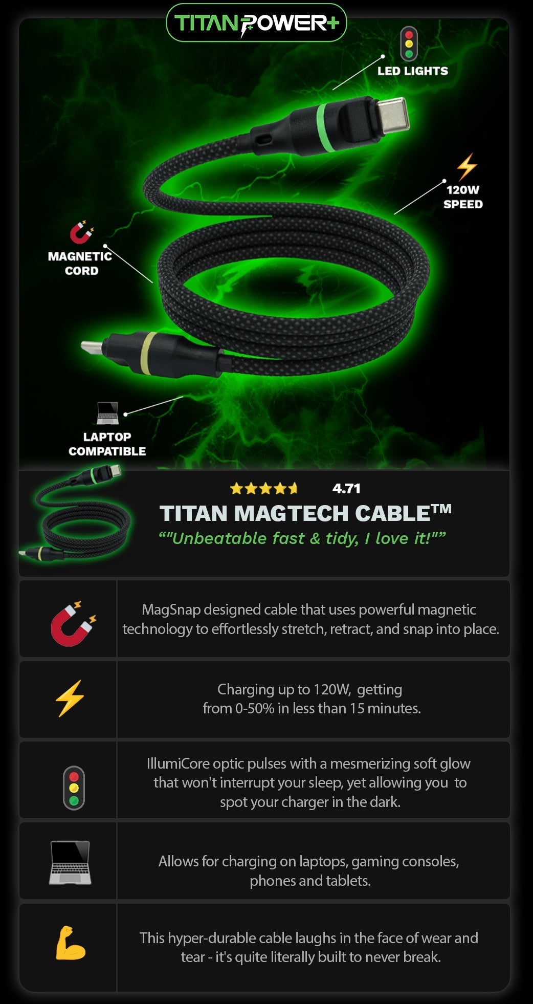 120W MagTech Usb-C to iPhone Cable